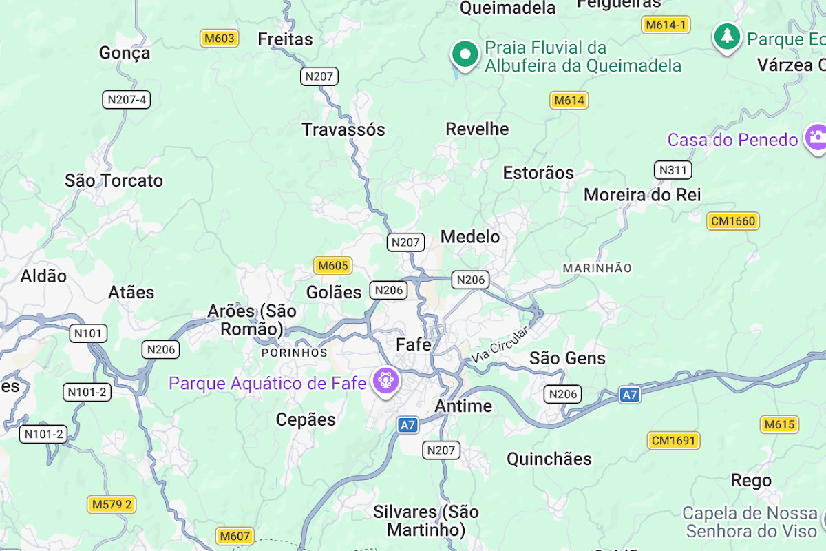 Mapa de Fafe e Golães. Abrir a localização no OpenStreetMap.